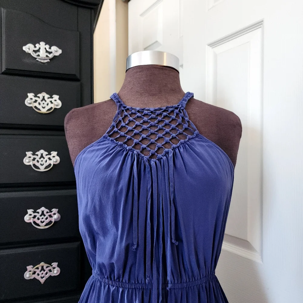 REBECCA TAYLOR "Macrame Cami Dress" - Marine Blue - Size 0 - Picture 3 of 10